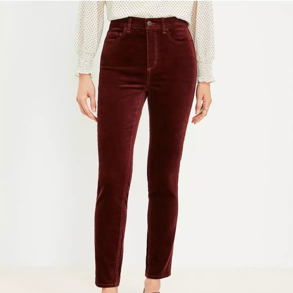 Loft Burgundy Curvy Skinny Jeans